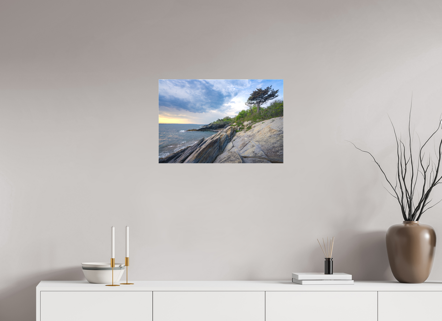 24 x 16″, Matte Canvas Print Rain in the Distance at Beavertail