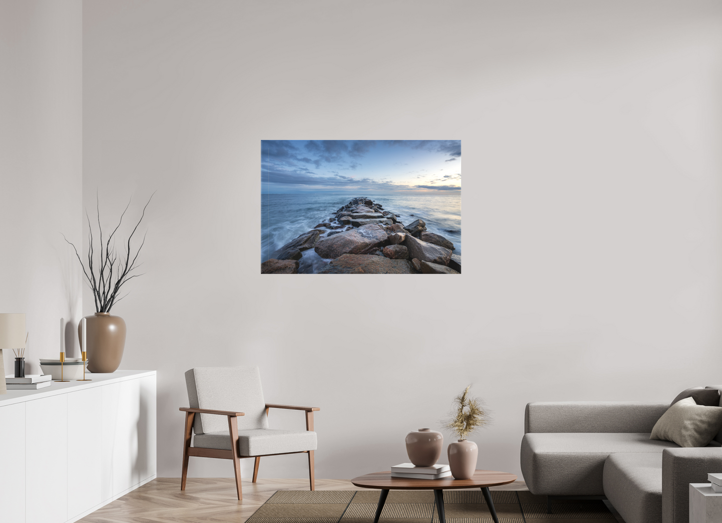 45 x 30″, Matte Canvas Print Roger Wheeler State Beach at Blue Hour