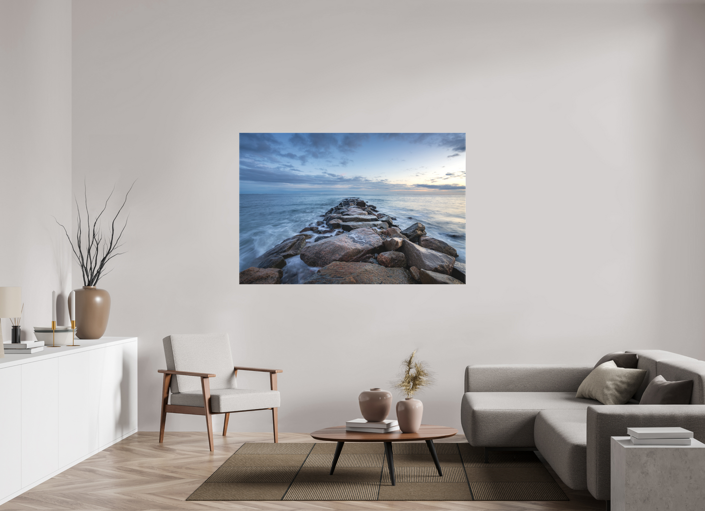 66 x 44″, Matte Canvas Print Roger Wheeler State Beach at Blue Hour