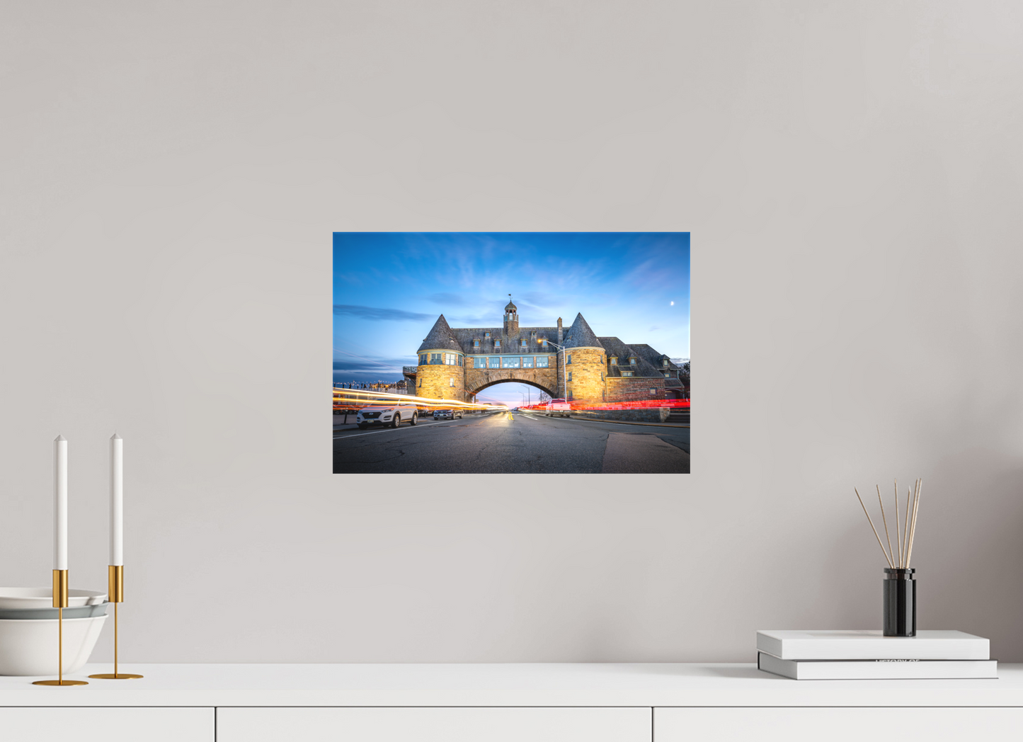15 x 10″, Matte Canvas Print Narragansett Towers and Light Trails