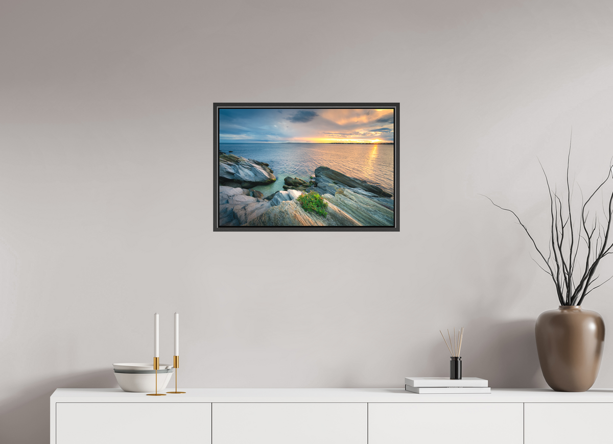 24 x 16″, Matte Canvas Print with Black Wood Floater Frame Beavertail Sun Rays