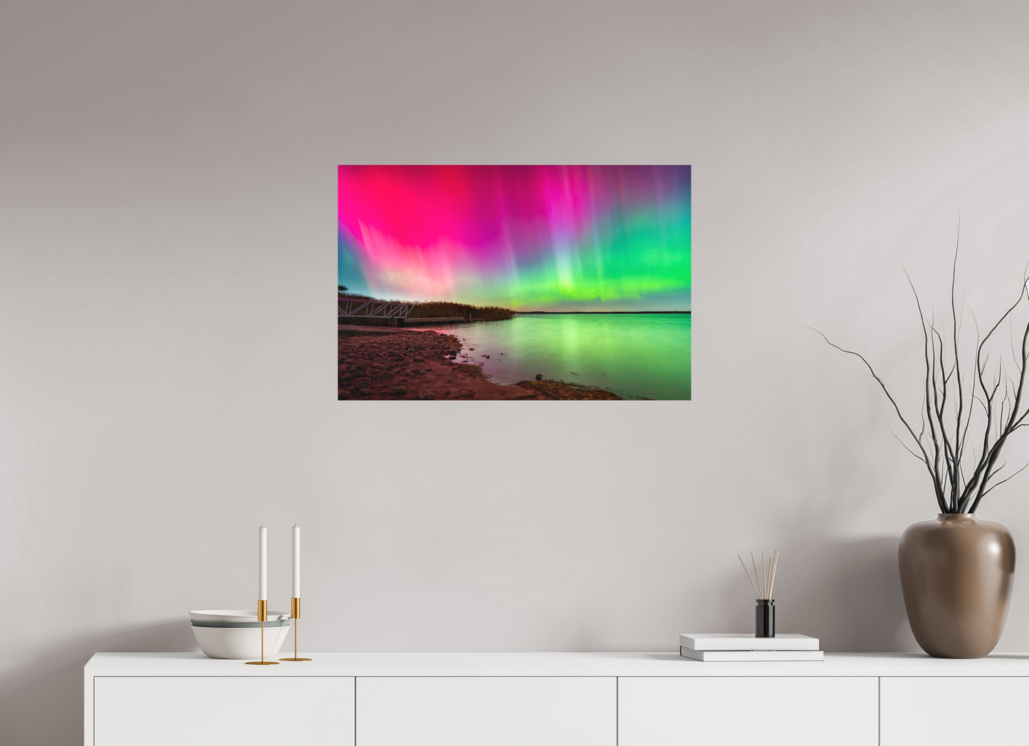 30 x 20″, Matte Photo Print on Fuji Crystal DP II Aurora Borealis Over Wordens Pond