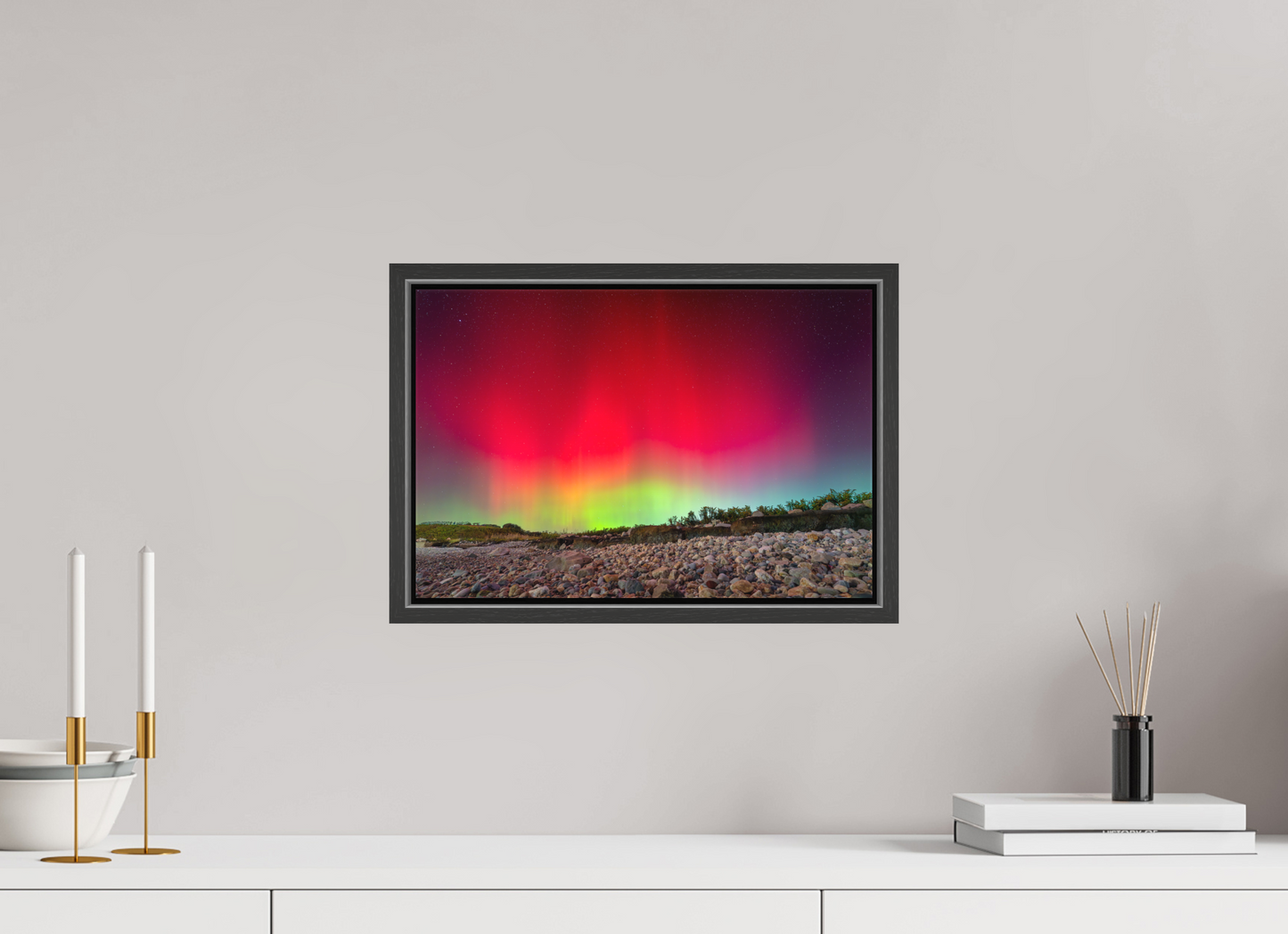 15 x 10″, Matte Canvas Print with Black Wood Floater Frame Aurora Borealis at Camp Cronin