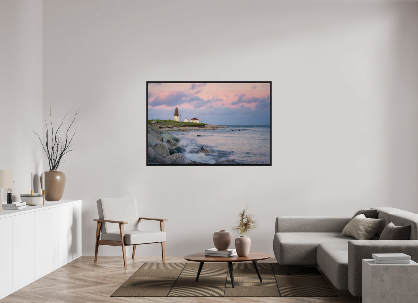 60 x 40″, Premium Photo Print under Acrylic Glass with Black Wood Floater Frame Quiet Sunset at Camp Cronin