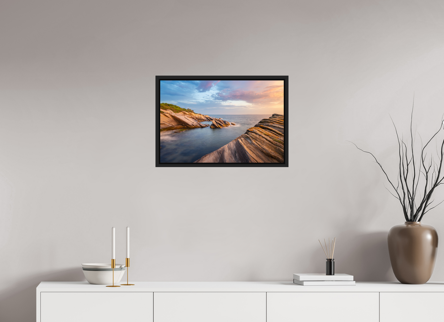 24 x 16″, Premium ChromaLuxe HD Aluminum Metal Print with Black Wood Floater Frame Favorite Spot at Beavertail