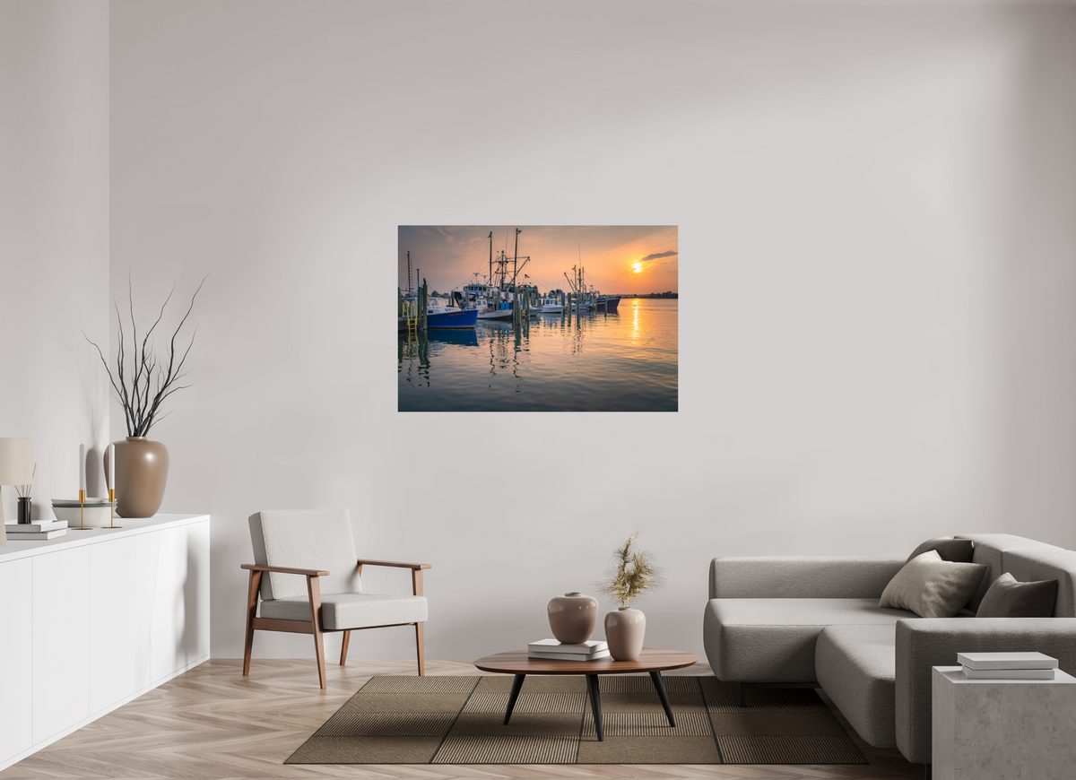 54 x 36″, Premium Metallic Effect Photo Print on Fuji Crystal Pearl Paper Boats at Sunset
