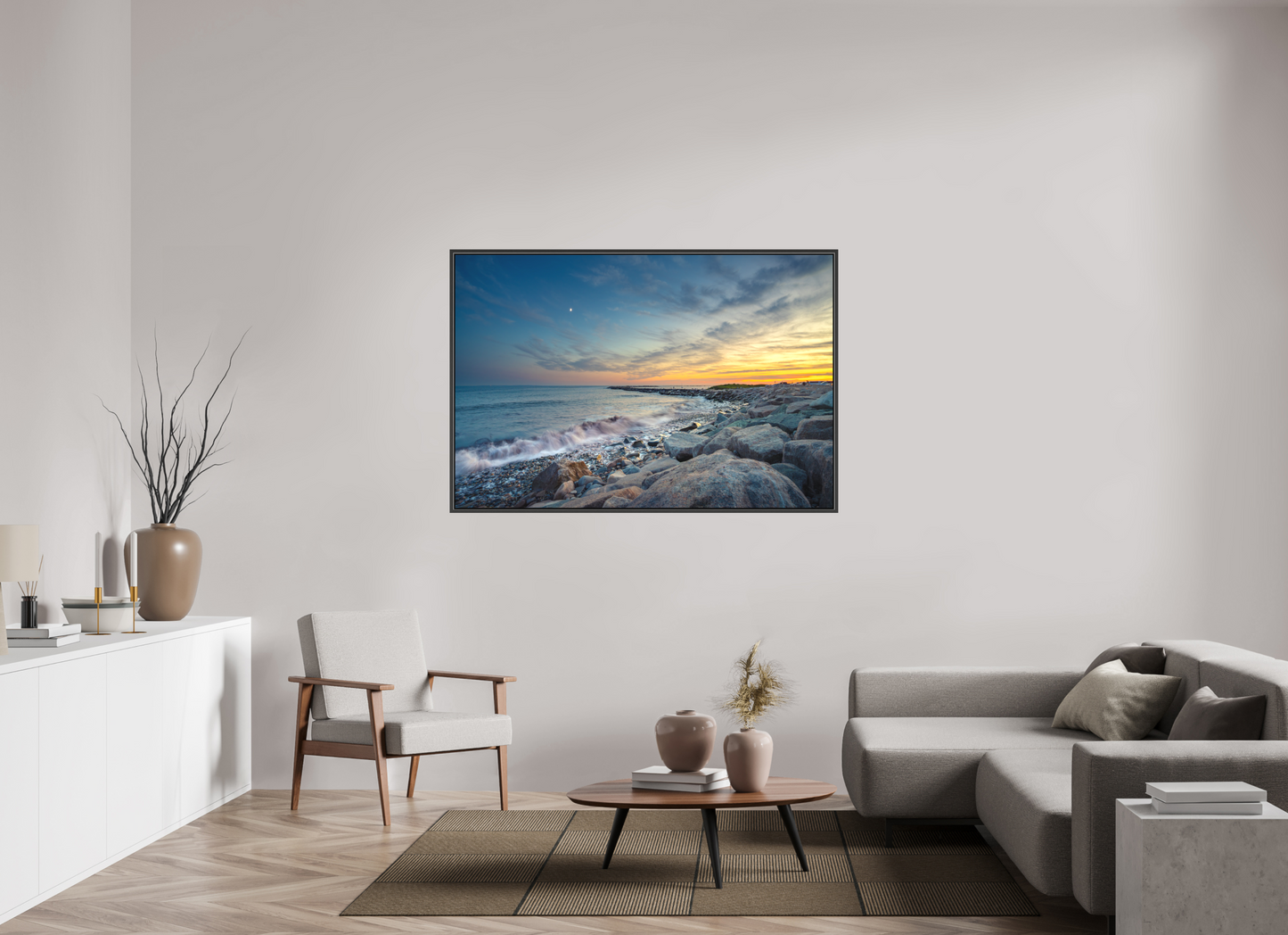 60 x 40″, Matte Canvas Print with Black Wood Floater Frame Sunset at Camp Cronin