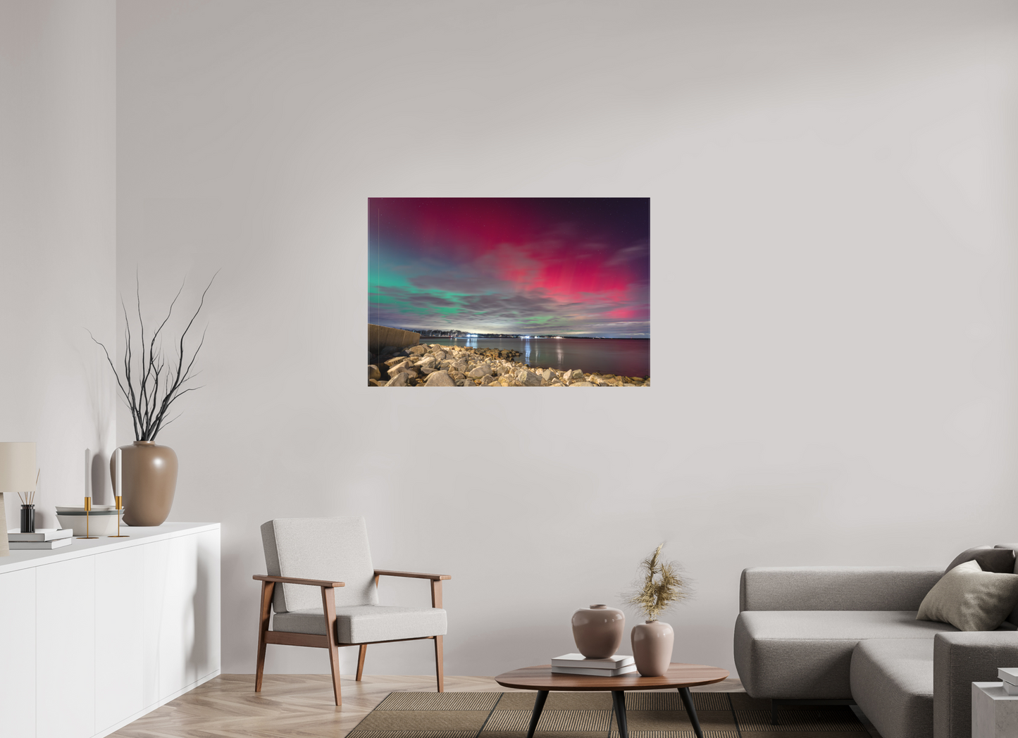 45 x 30″, Matte Canvas Print The Aurora Borealis over Narragansett Beach