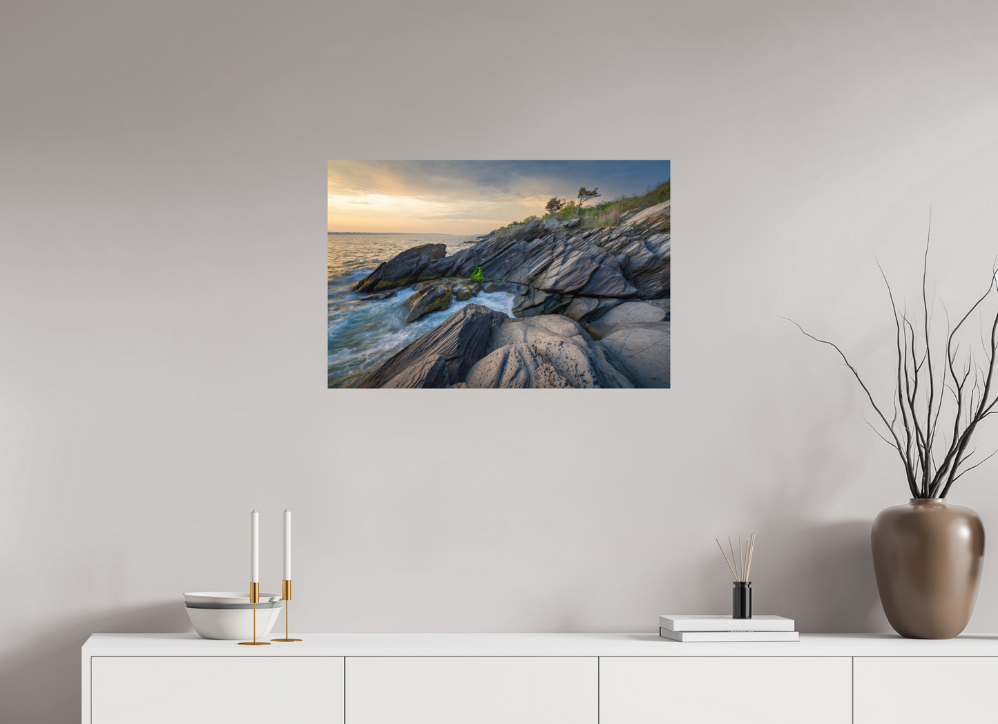30 x 20″, Premium Photo Print on Fujiflex High Gloss Paper Sunset Glow at Beavertail