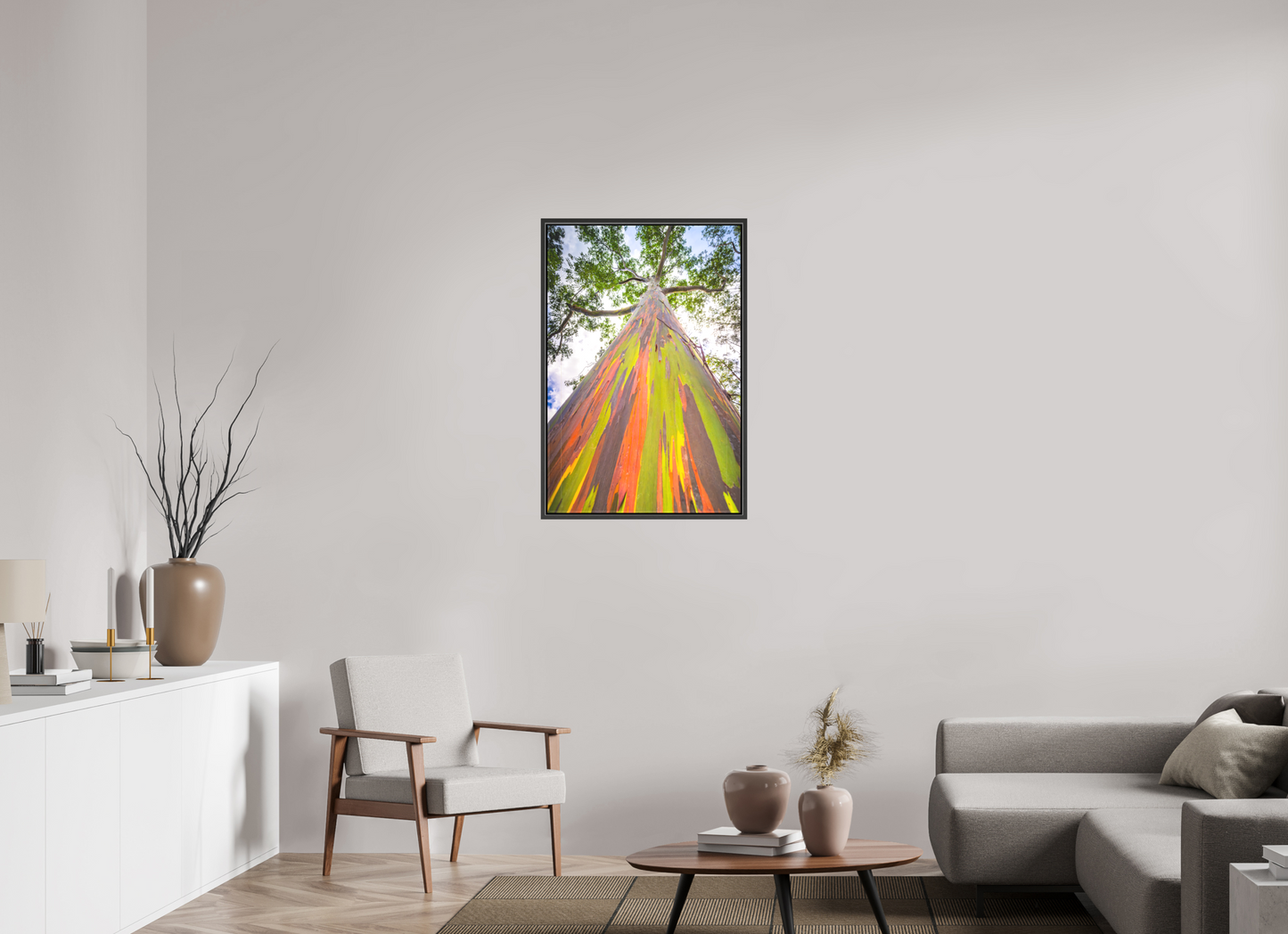 24 x 36″, Matte Canvas Print with Black Wood Floater Frame Rainbow Eucalyptus Tree