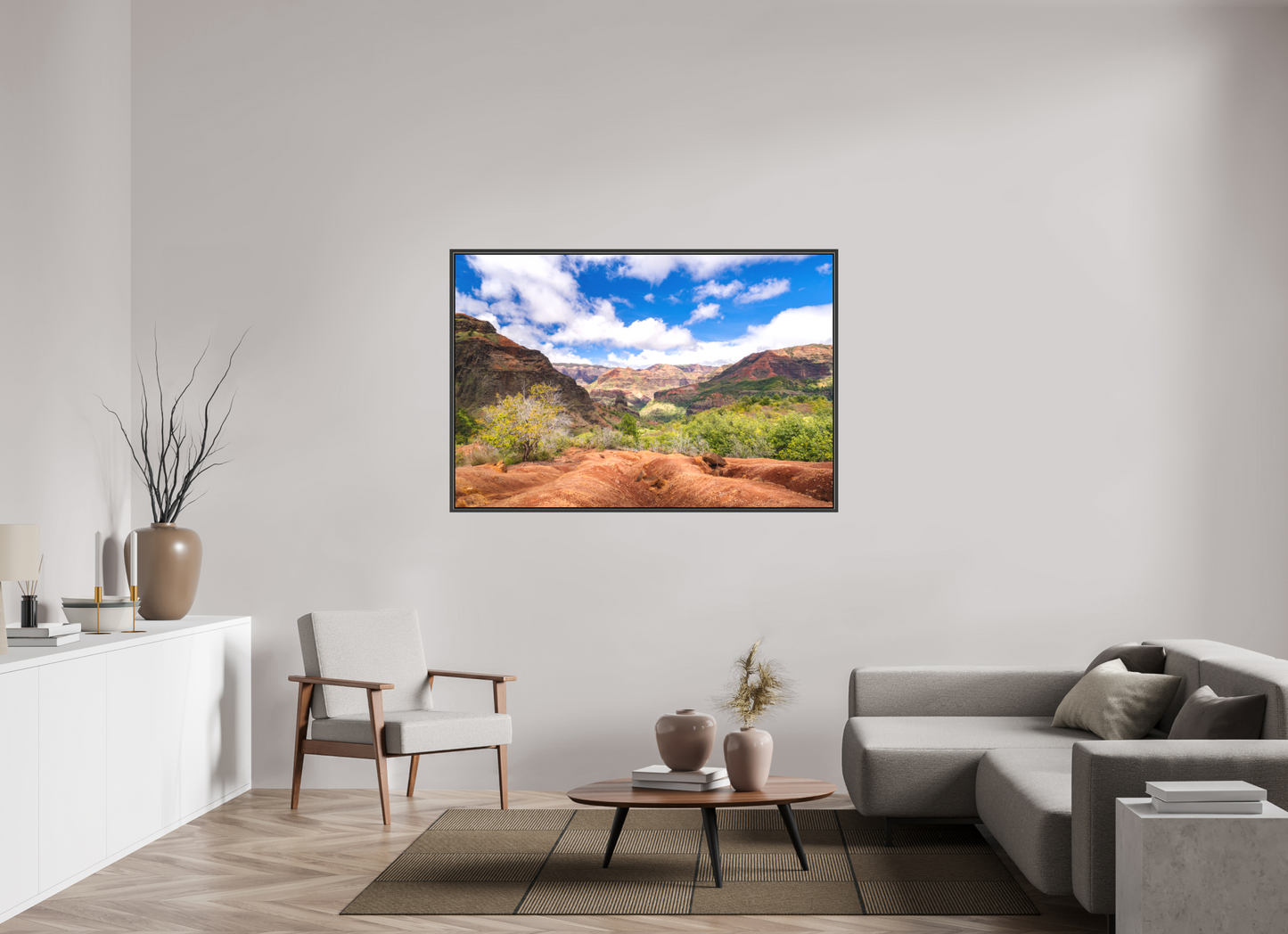 60 x 40″, Matte Canvas Print with Black Wood Floater Frame Along the Kukui Trail