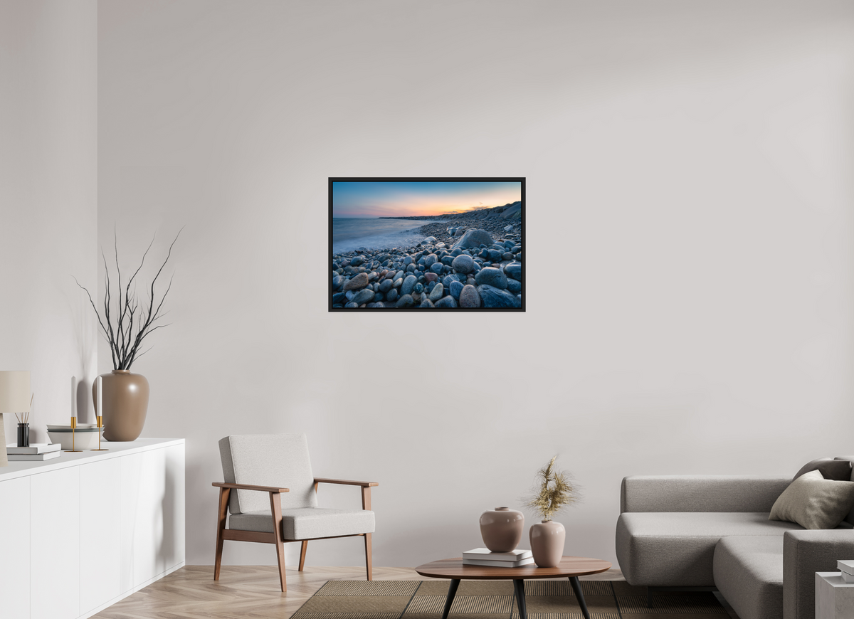 36 x 24″, Premium Photo Print under Acrylic Glass with Black Wood Floater Frame A Sea of Pebbles at Camp Cronin