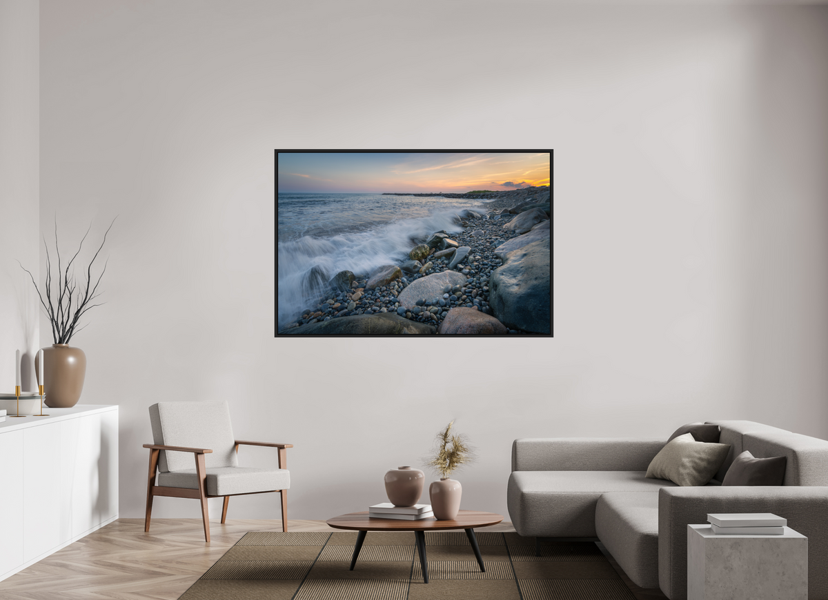 66 x 44″, Premium Photo Print under Acrylic Glass with Black Wood Floater Frame Waves Crashing at Camp Cronin