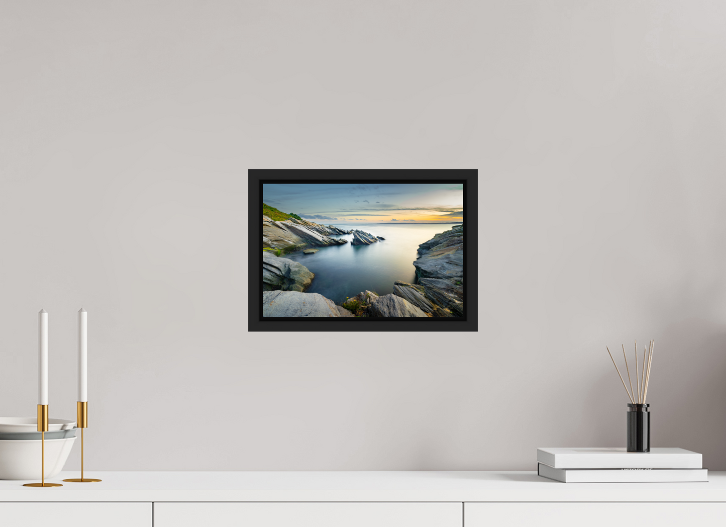 12 x 8″, Photo Print Under Acrylic Glass with Black Wood Floater Frame Sunset and Solitude