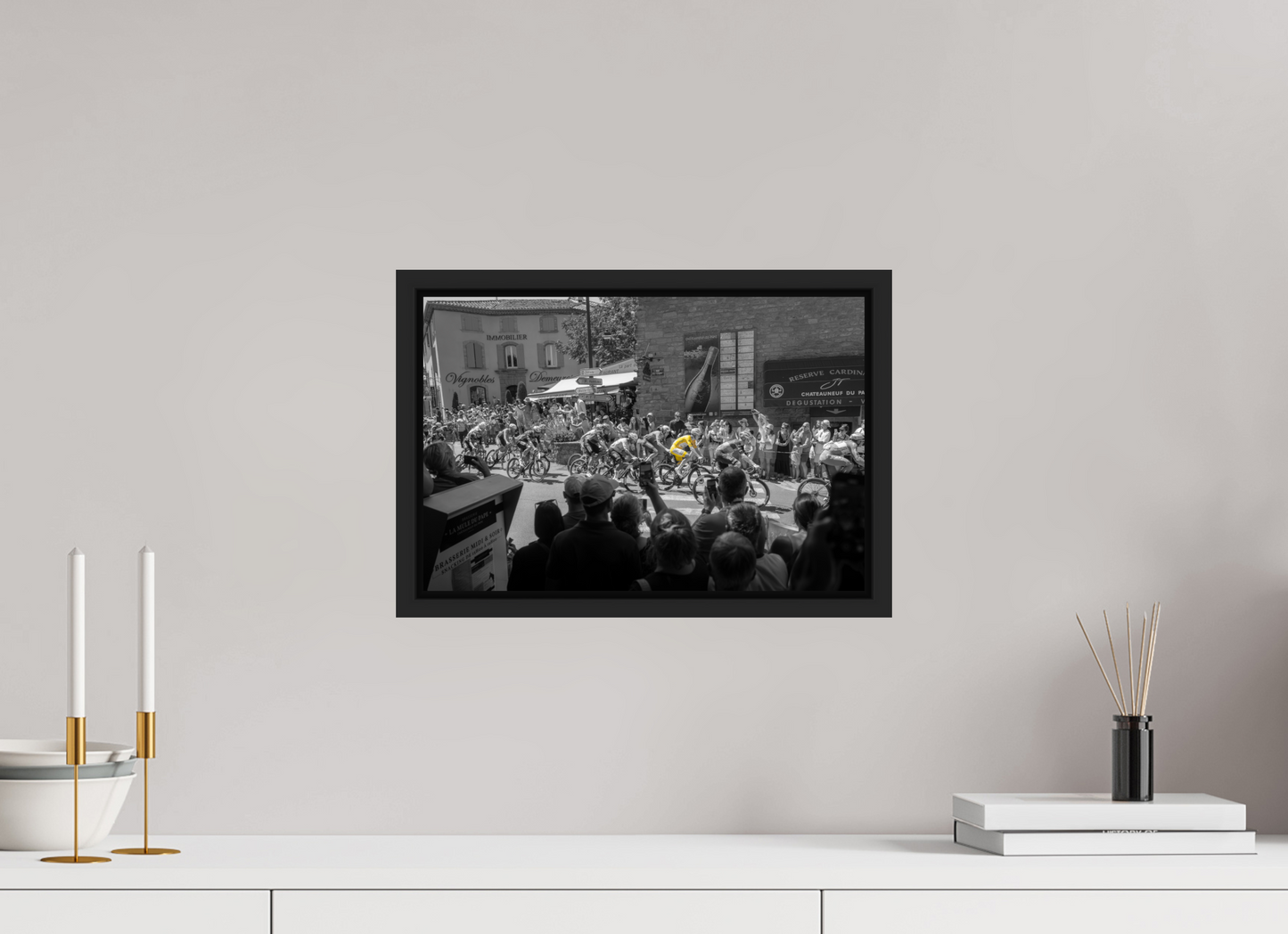 15 x 10″, ChromaLuxe HD Metal Print with Black Wood Floater Frame Tour de France Leader Tadej Pogacar in the Yellow Jersey