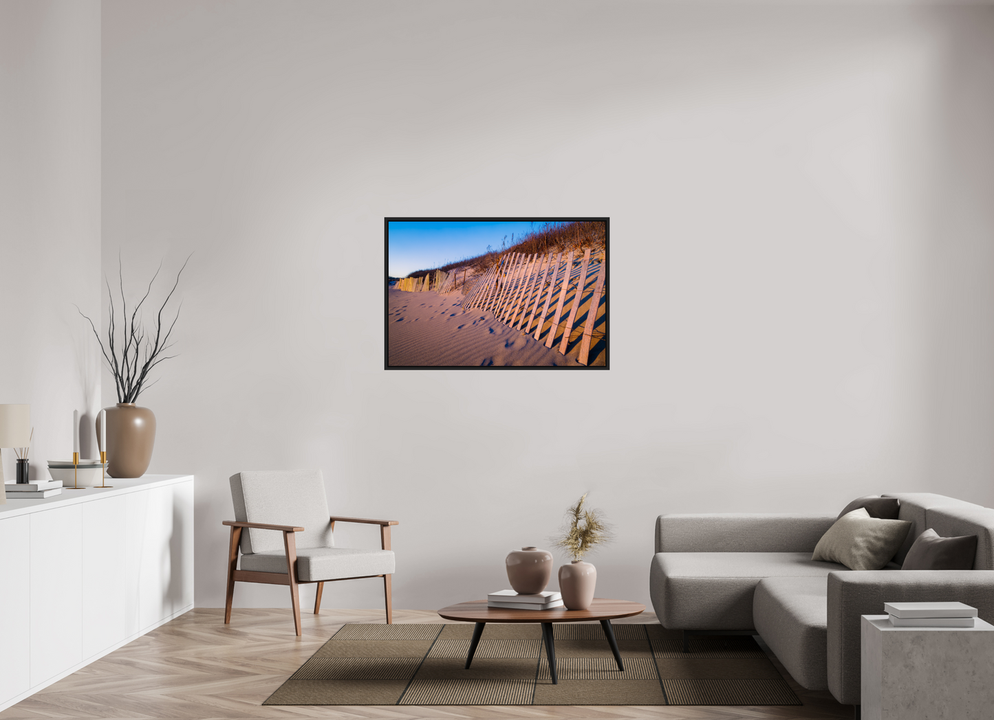 45 x 30″, ChromaLuxe HD Metal Print with Black Wood Floater Frame Sunset Glow on Sand Hill Cove Dunes