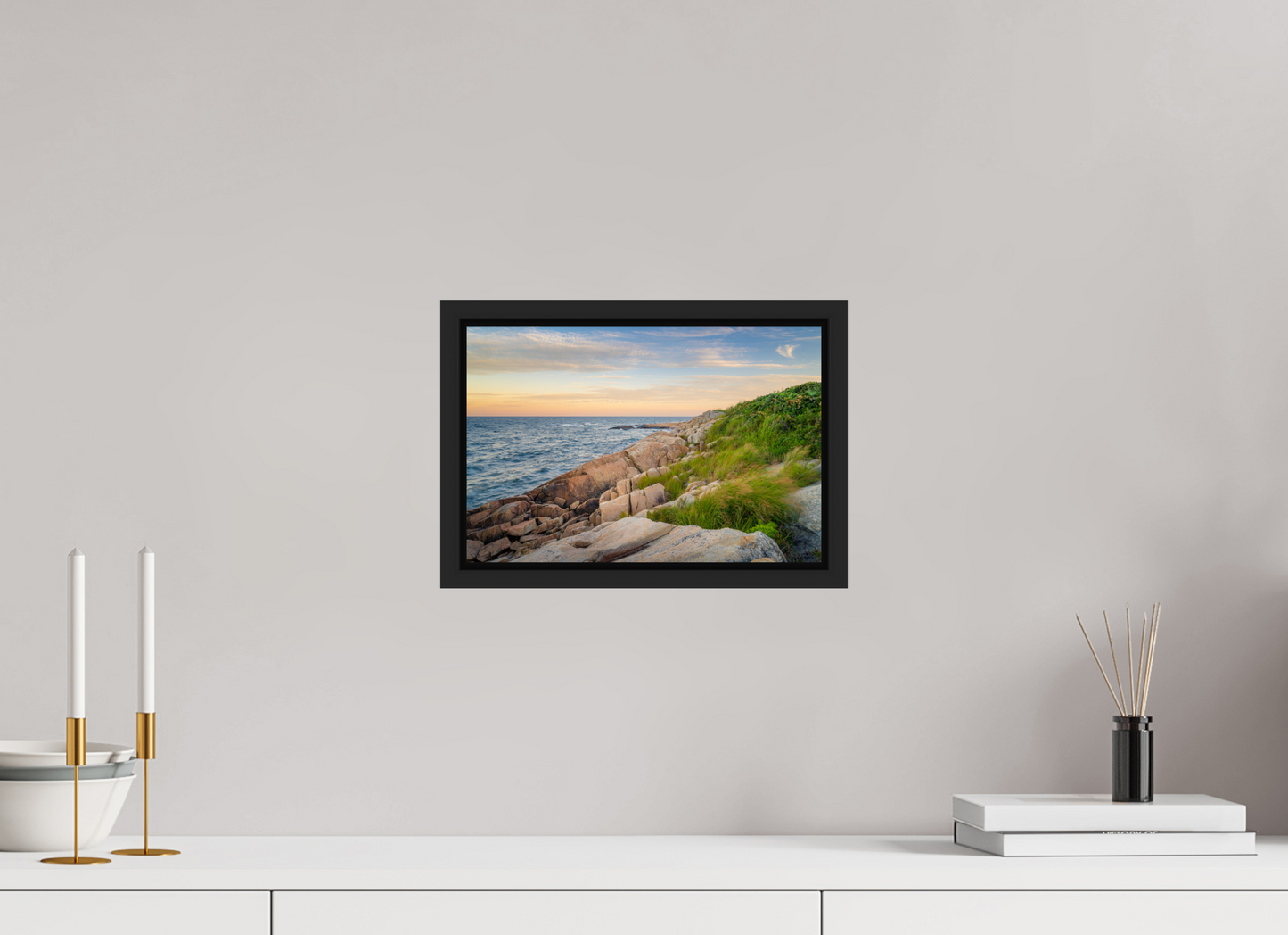 12 x 8″, Photo Print under Acrylic Glass with Black Wood Floater Frame Black Point before Sunset