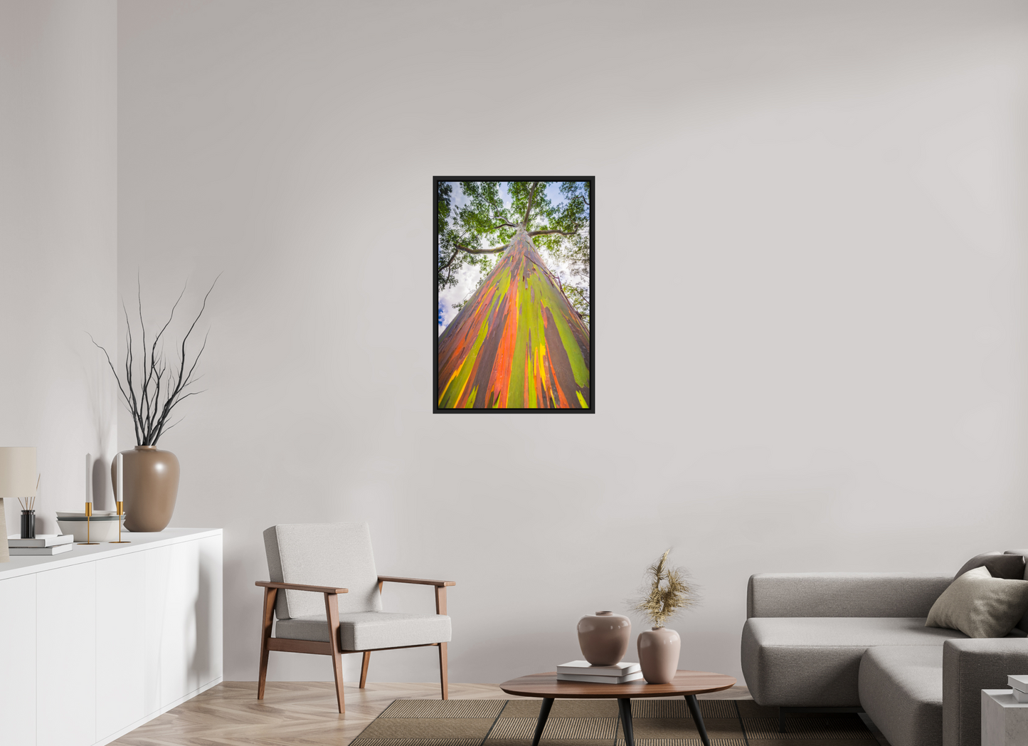 24 x 36″, ChromaLuxe HD Metal Print with Black Wood Floater Frame Rainbow Eucalyptus Tree