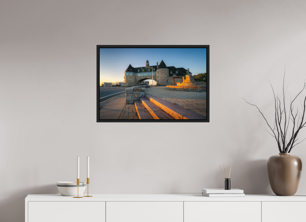 30 x 20″, Premium Photo Print under Acrylic Glass with Black Wood Floater Frame Golden Sunrise at The Towers
