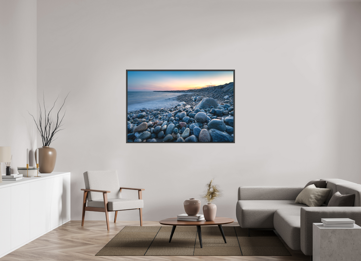 60 x 40″, Matte Canvas Print with Black Wood Floater Frame A Sea of Pebbles at Camp Cronin