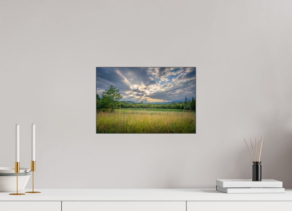 15 x 10″, Premium Photo Print under Acrylic Glass with Black Slimline Case Mountain Sun Rays