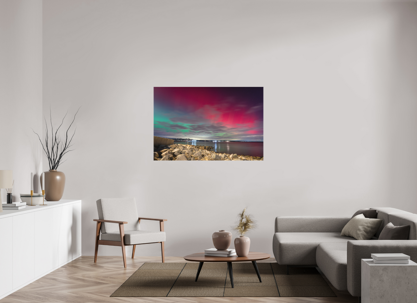 54 x 36″, Matte Canvas Print The Aurora Borealis over Narragansett Beach