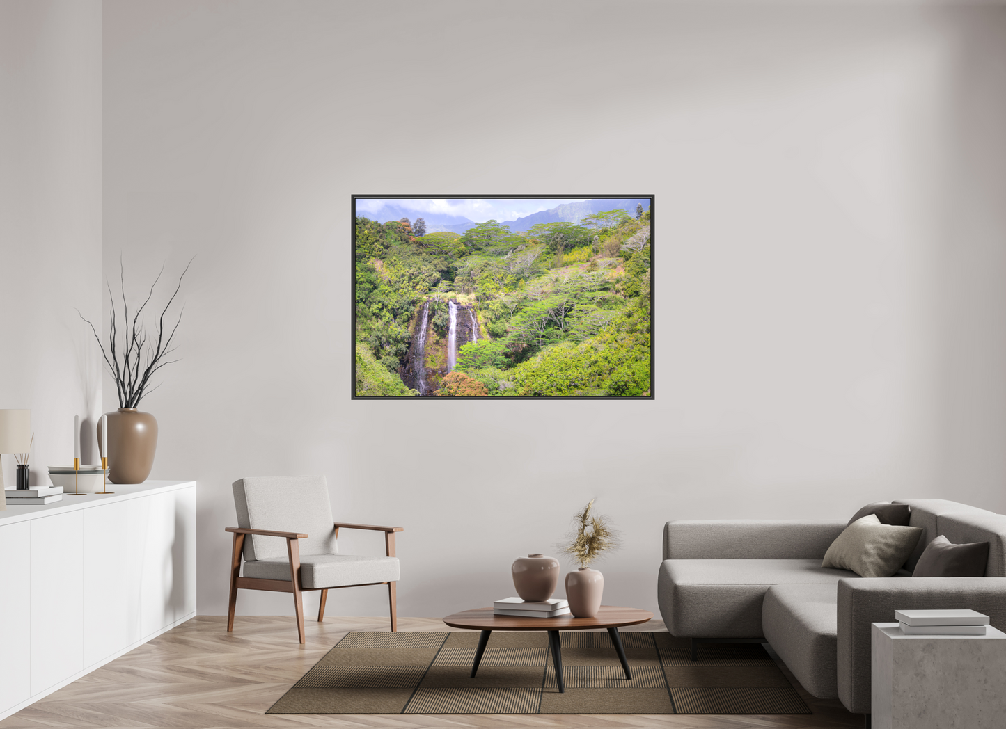 60 x 40″, Matte Canvas Print with Black Wood Floater Frame Opeka Falls