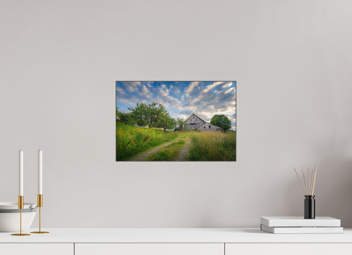 15 x 10″, Premium Photo Print under Acrylic Glass with Black Slimline Case Countryside Barn