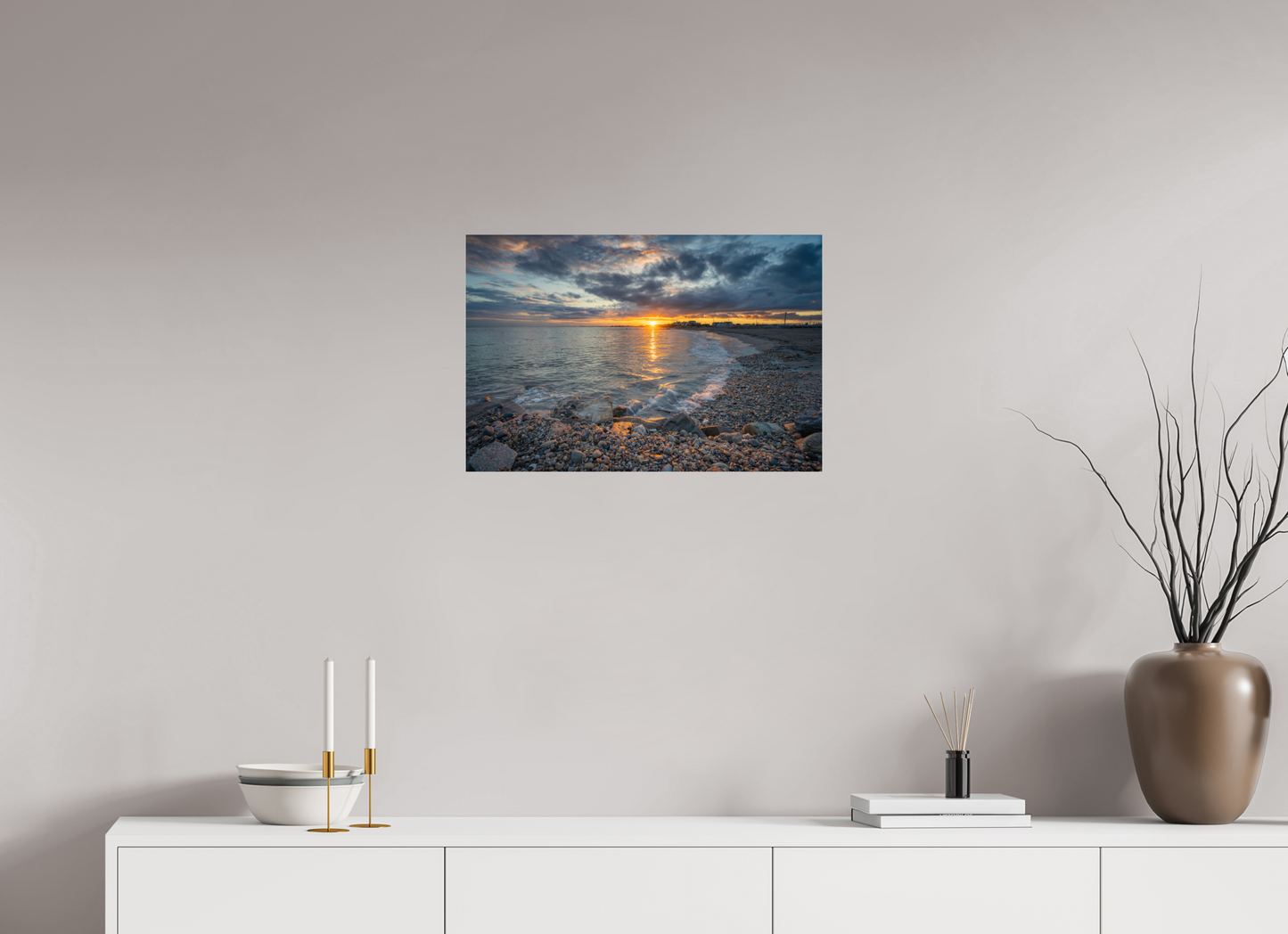 24 x 16″, Premium ChromaLuxe HD Aluminum Metal Print Roger Wheeler State Beach Sunset