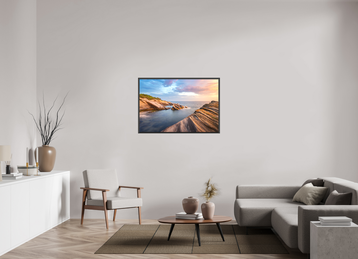 45 x 30″, Matte Canvas Print with Black Wood Floater Frame Favorite Spot at Beavertail
