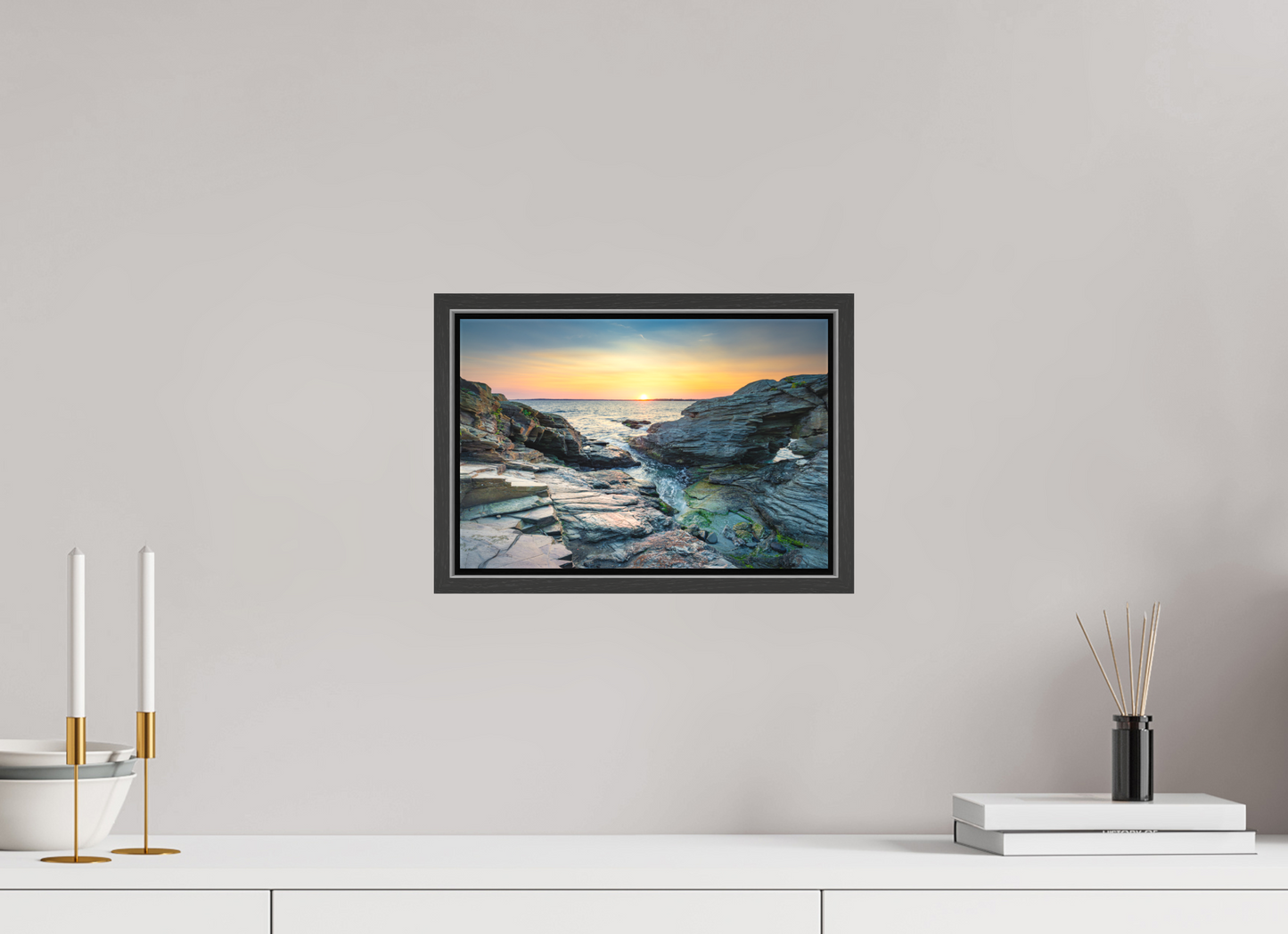12 x 8″, Matte Canvas Print with Black Wood Floater Frame Sun on the Horizon