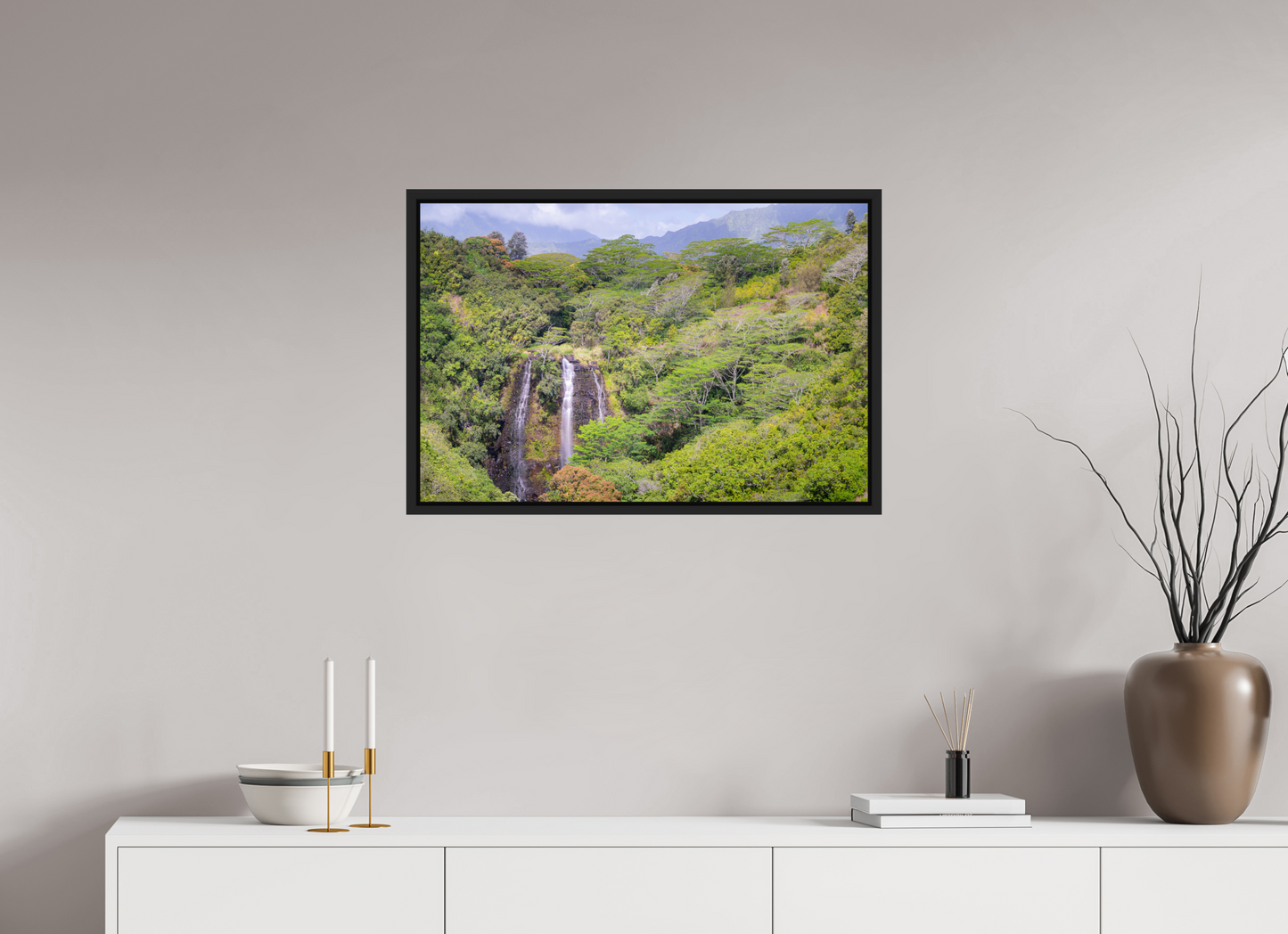30 x 20″, ChromaLuxe HD Metal Print with Black Wood Floater Frame Opeka Falls