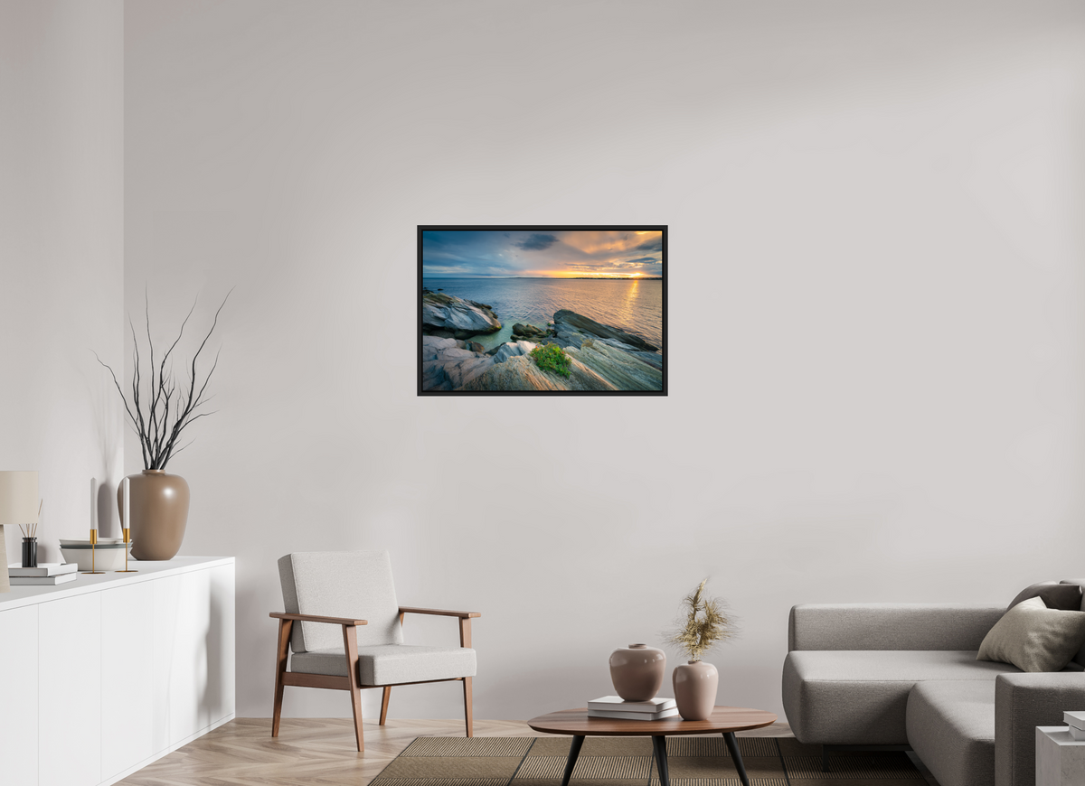 36 x 24″, Premium Photo Print under Acrylic Glass with Black Wood Floater Frame Beavertail Sun Rays