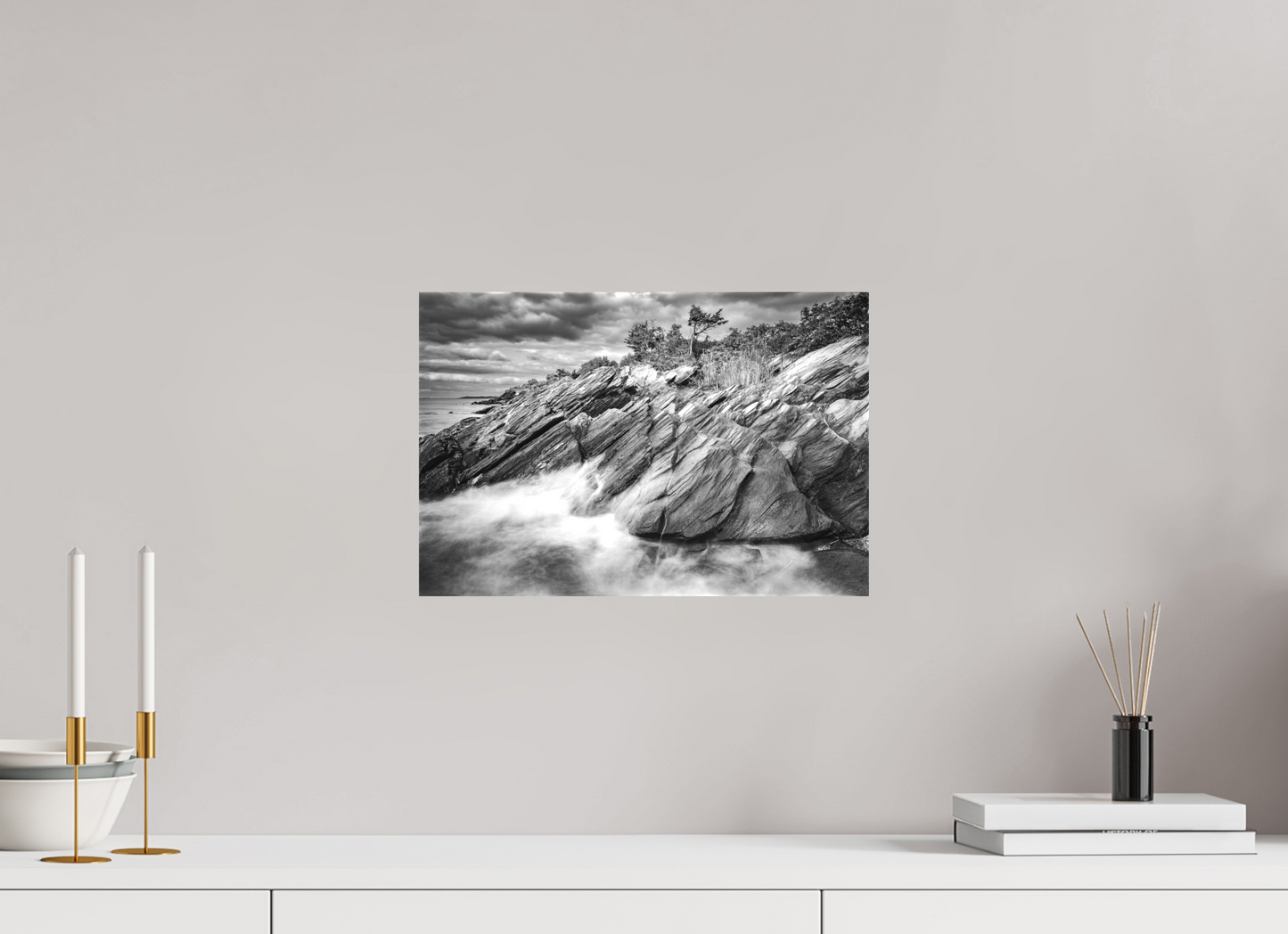 15 x 10″, Matte Canvas Print Rough Seas Against Beavertail Cliffs