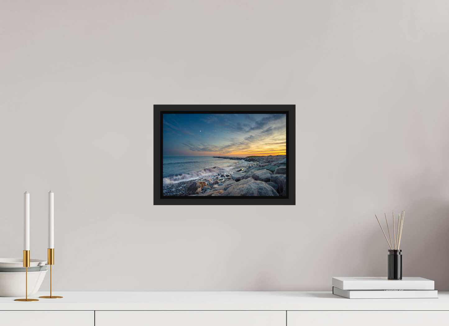 12 x 8″, ChromaLuxe HD Metal Print with Black Wood Floater Frame Sunset at Camp Cronin