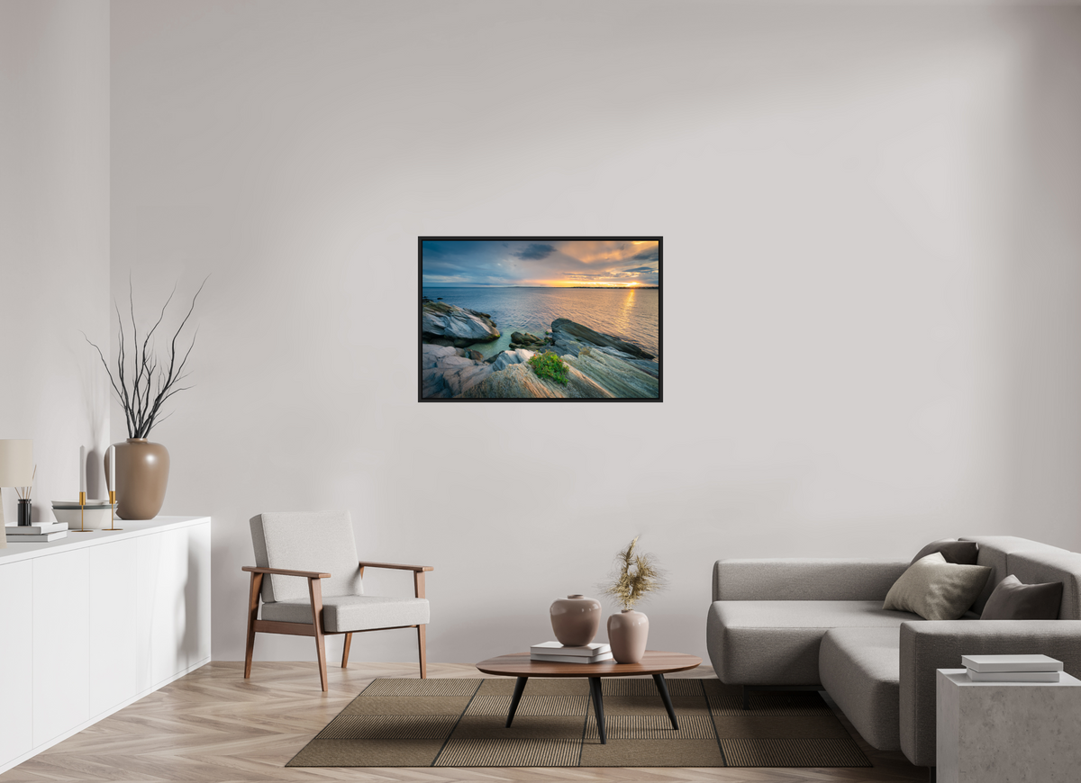 45 x 30″, Premium Photo Print under Acrylic Glass with Black Wood Floater Frame Beavertail Sun Rays