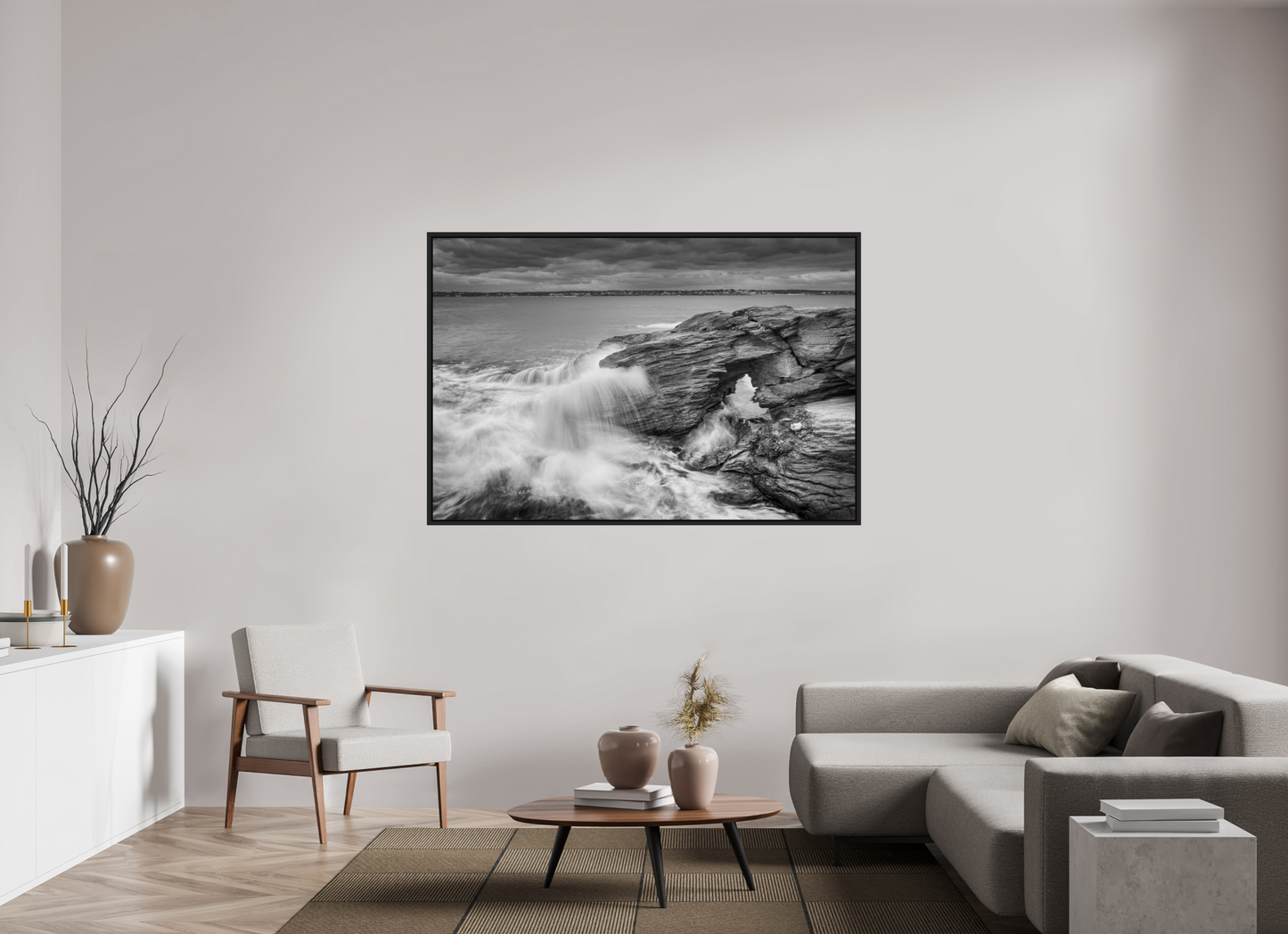 66 x 44″, ChromaLuxe HD Metal Print with Black Wood Floater Frame Waves Over Arches