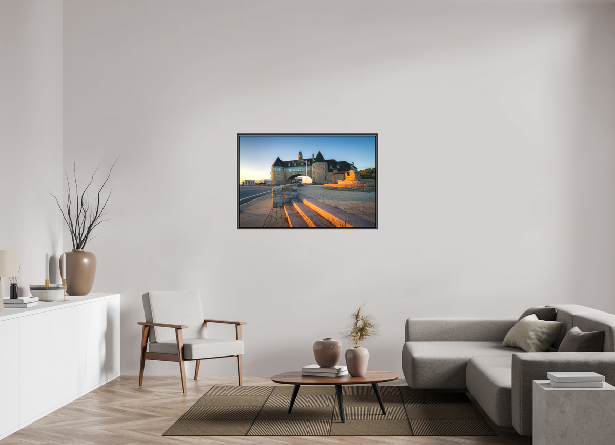45 x 30″, Matte Canvas Print with Black Wood Floater Frame Golden Sunrise at The Towers
