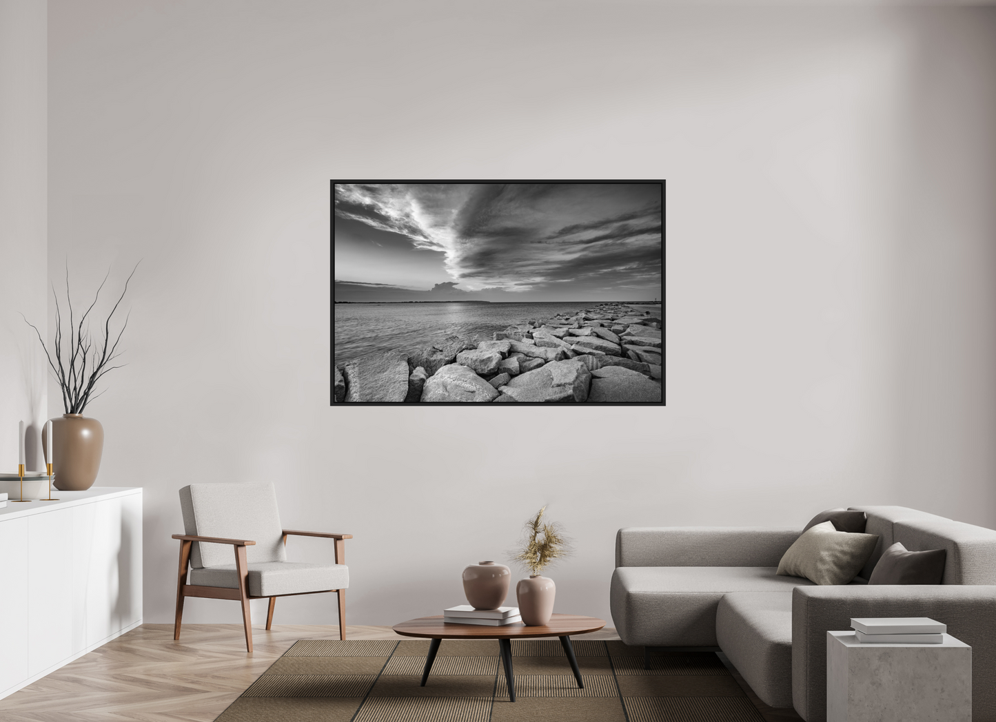 66 x 44″, ChromaLuxe HD Metal Print with Black Wood Floater Frame Overlooking Old Harbor