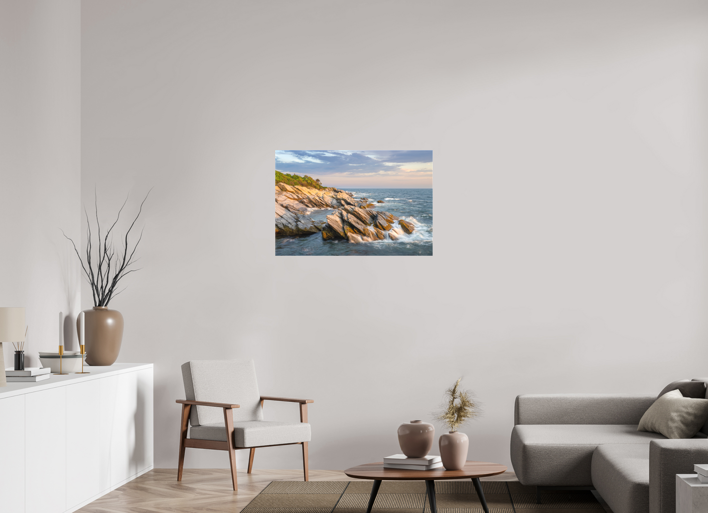 36 x 24″, Matte Canvas Print Beavertail Cliffs Approaching Sunset