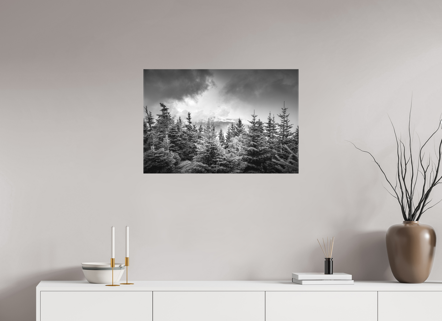 30 x 20″, Matte Canvas Print Pines in Mountain Clouds