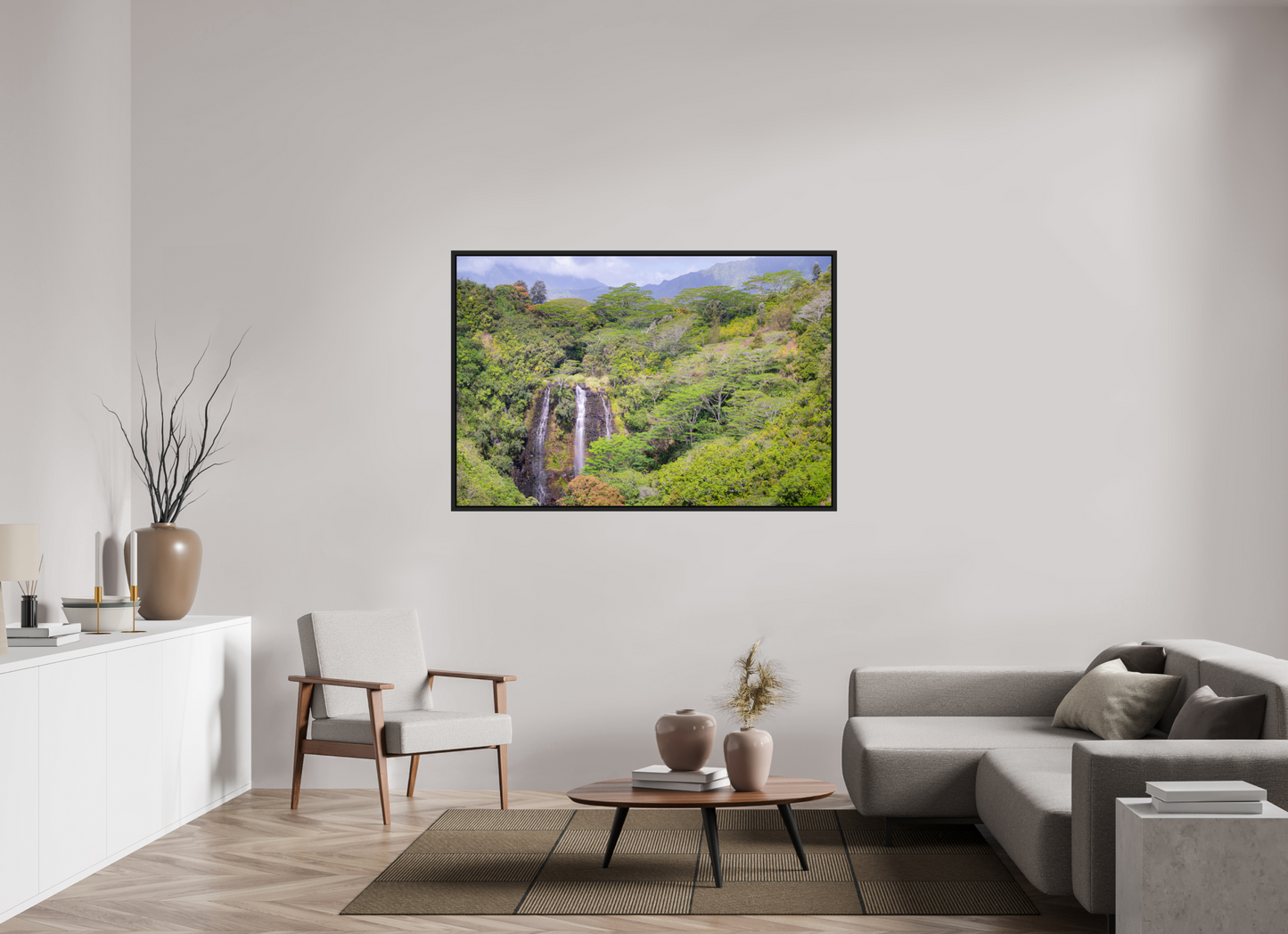 60 x 40″, Photo Print under Acrylic Glass with Black Wood Floater Frame Opeka Falls