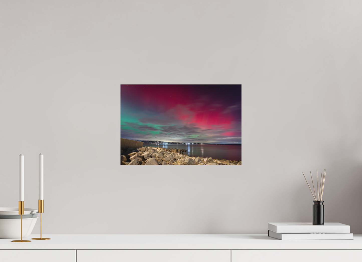 15 x 10″, Basic Matte Photo Print on Fuji Crystal DP II Paper The Aurora Borealis over Narragansett Beach