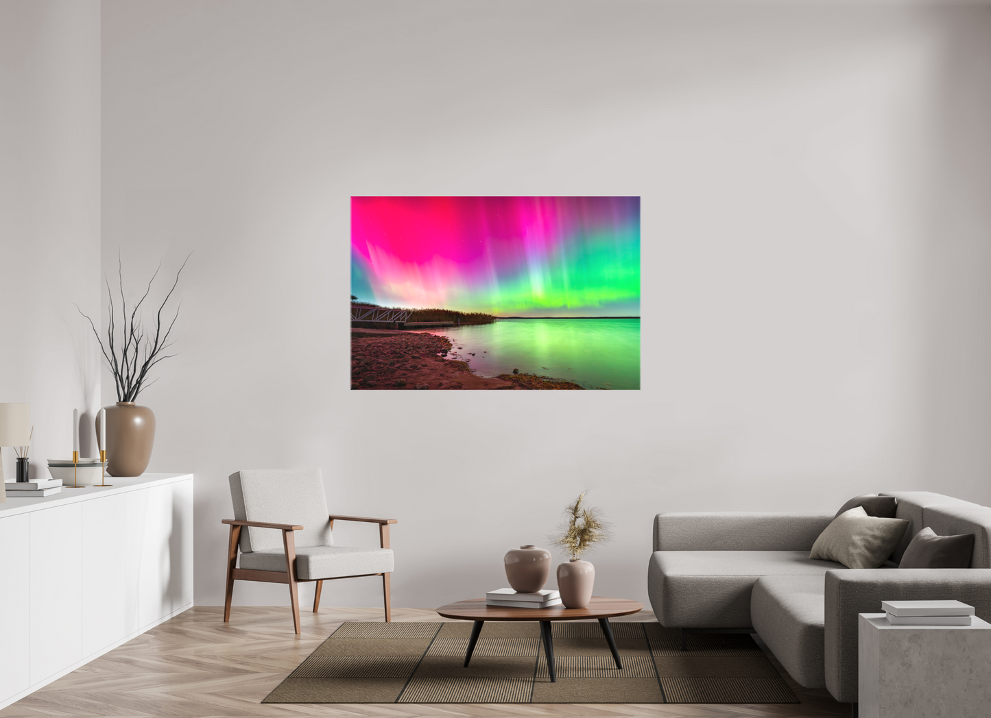 60 x 40″, Matte Canvas Print Aurora Borealis Over Wordens Pond