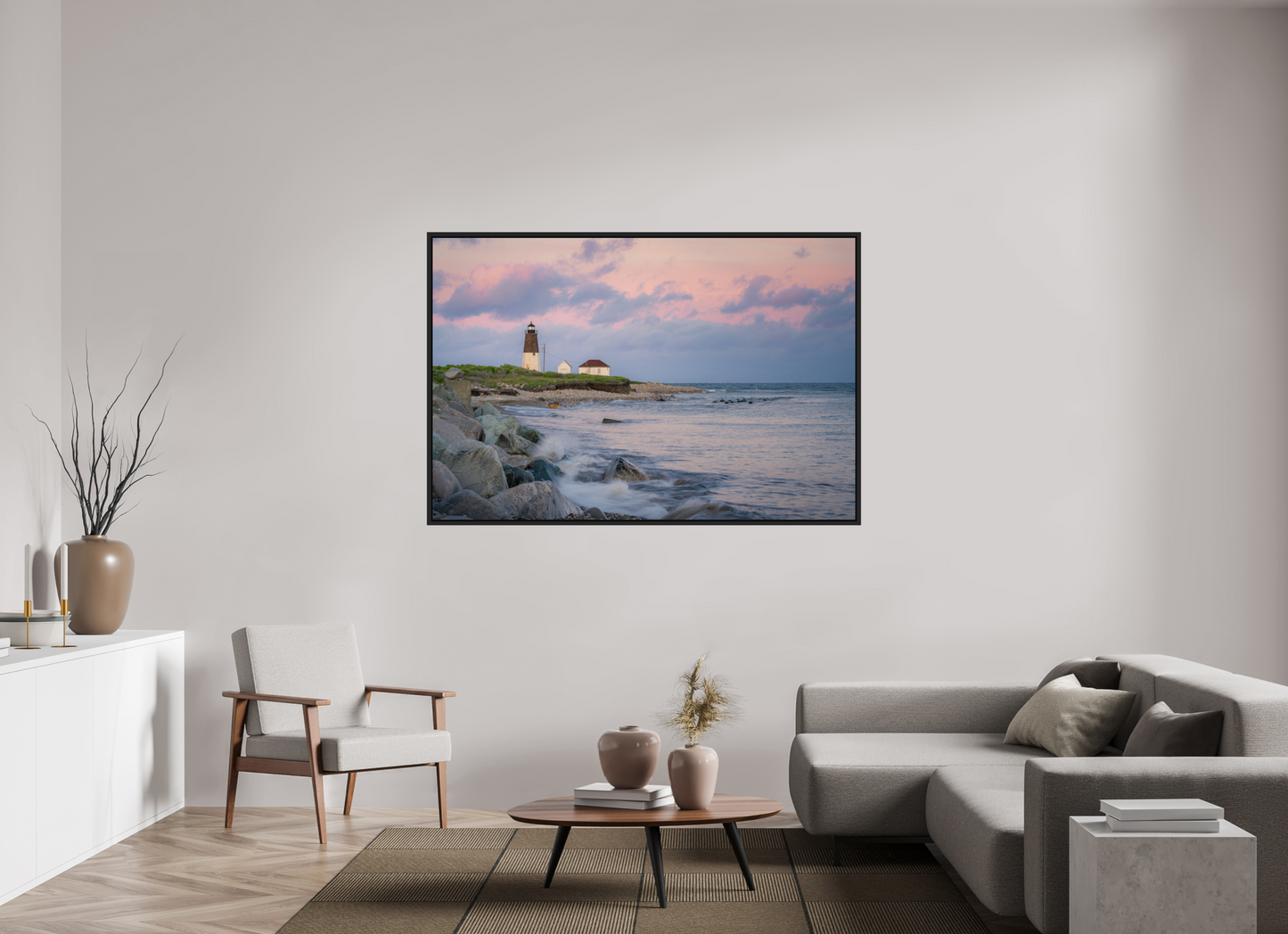 66 x 44″, Premium Photo Print under Acrylic Glass with Black Wood Floater Frame Quiet Sunset at Camp Cronin