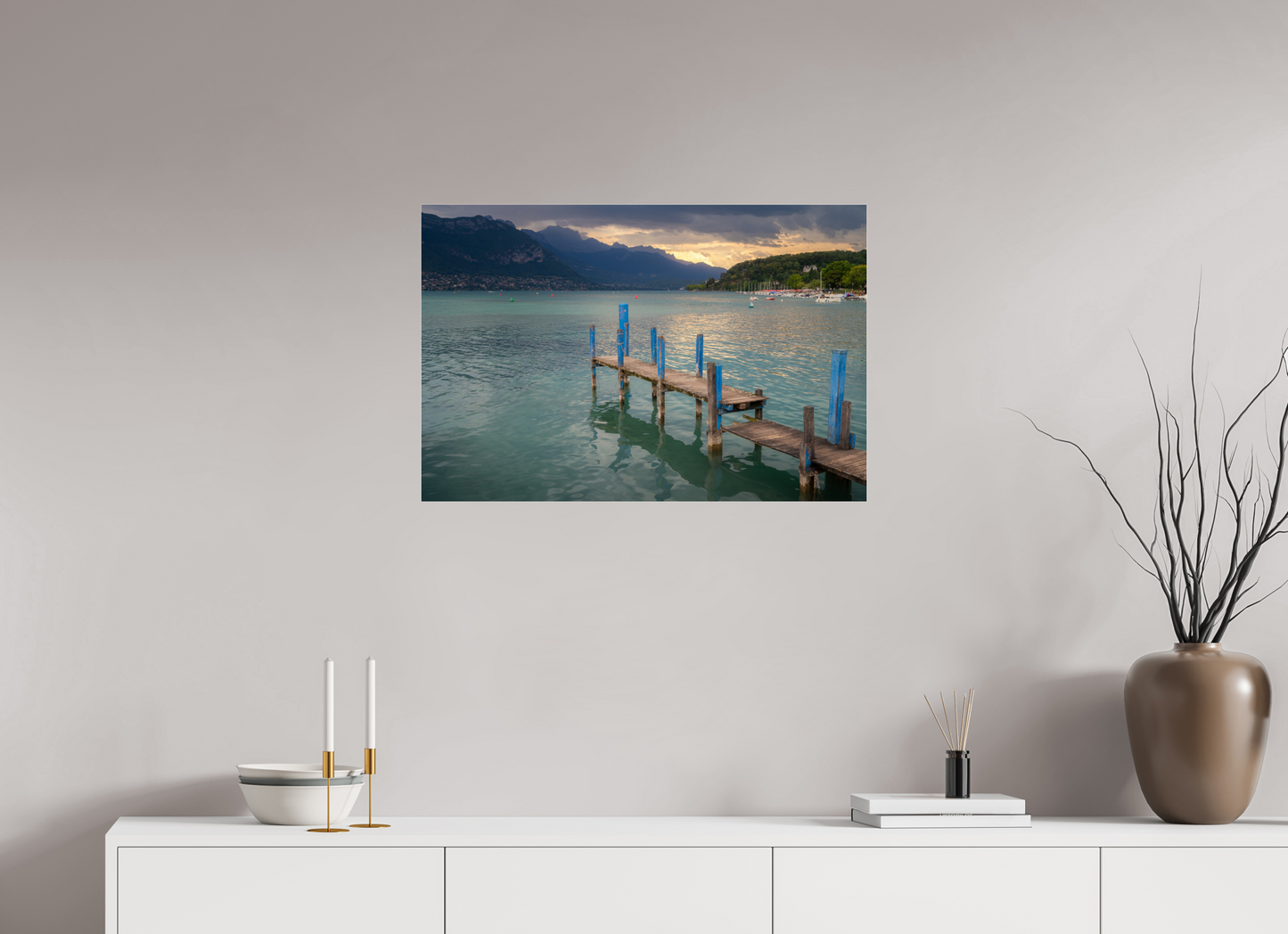 30 x 20″, Photo Print under Acrylic Glass Thunderstorm over Lake Annecy