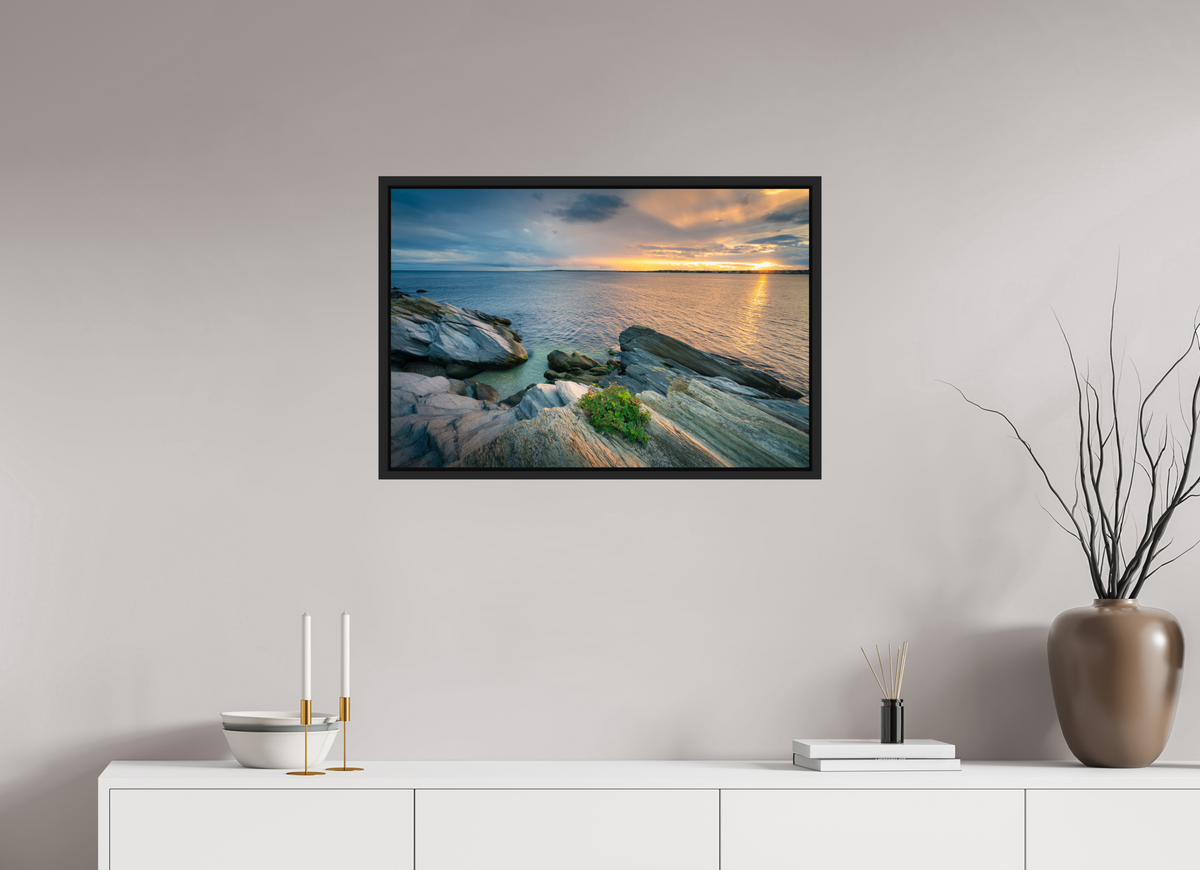 30 x 20″, Premium Photo Print under Acrylic Glass with Black Wood Floater Frame Beavertail Sun Rays