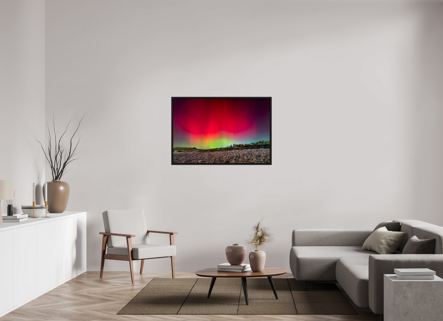 45 x 30″, ChromaLuxe HD Metal Print with Black Wood Floater Frame Aurora Borealis at Camp Cronin