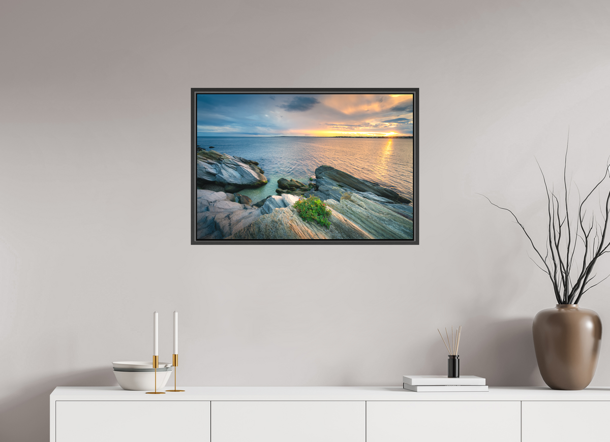 30 x 20″, Matte Canvas Print with Black Wood Floater Frame Beavertail Sun Rays