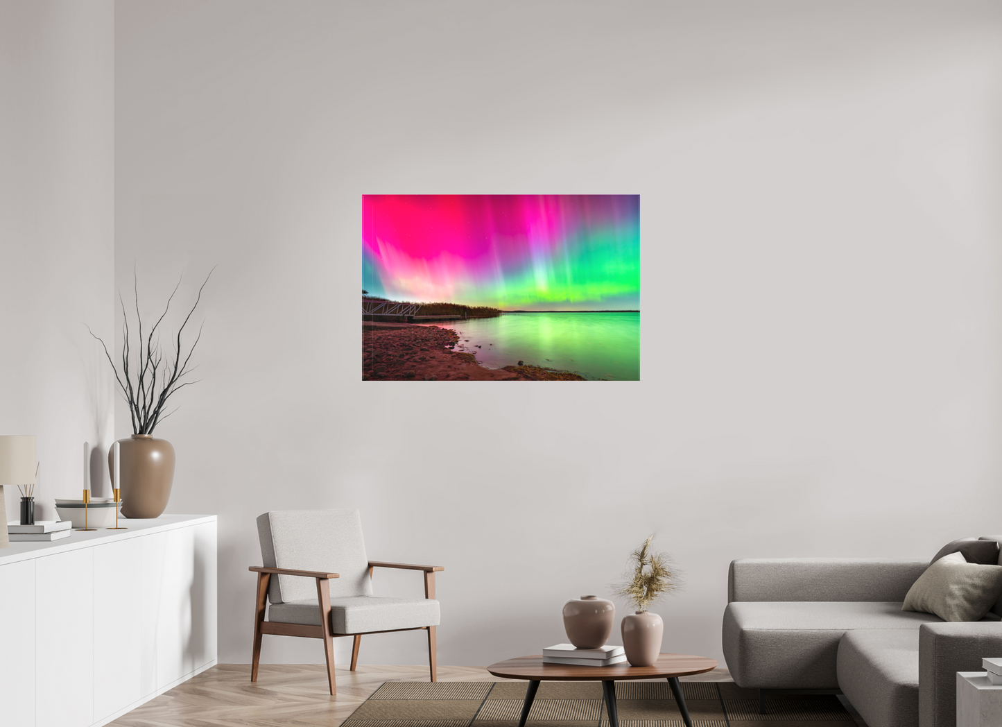 45 x 30″, Matte Canvas Print Aurora Borealis Over Wordens Pond
